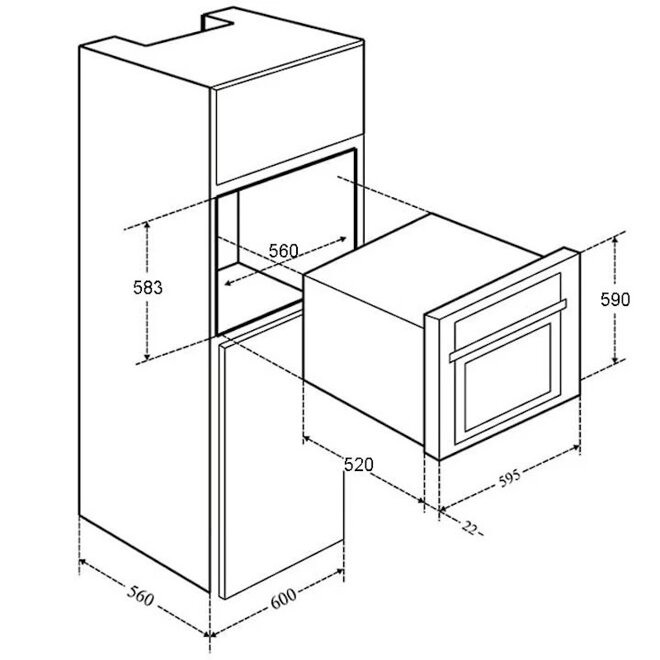 Kích thước lắp đặt lò nướng âm tủ Canzy 65 lít CZ-06AU