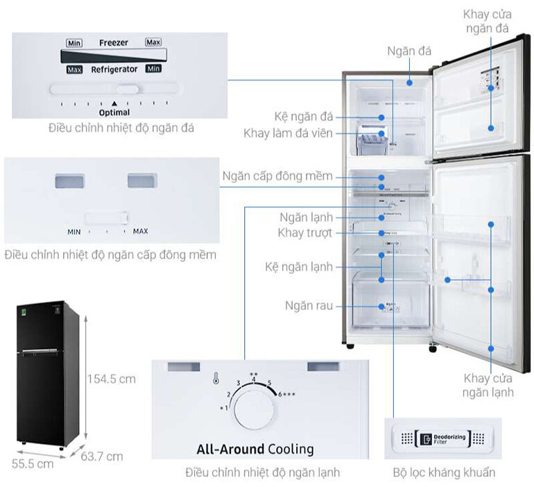 Tủ lạnh Samsung 2 cánh truyền thống, ngăn đông mềm 236 lít RT22M4032BY/SV