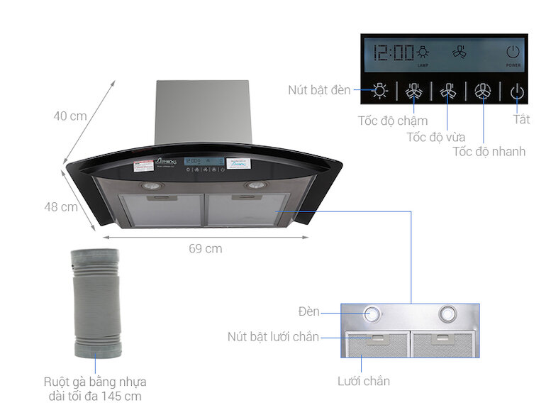 Hút mùi Sunhouse Apex APB6680-70C hoạt động dựa trên cơ chế quay vòng tuần hoàn.