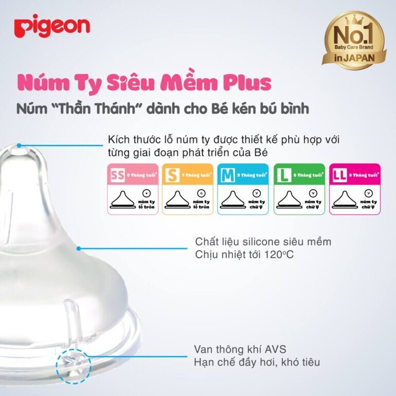 Núm ty Pigeon thần thánh cho trẻ kén bú bình