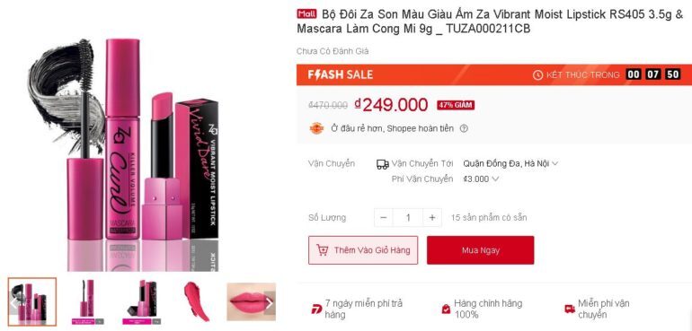 Bộ Đôi Za Son Màu Giàu Ẩm Za Vibrant Moist Lipstick RS405 3.5g & Mascara Làm Cong Mi 9g - Sale 47% Nhập thêm mã CPCFS15 giảm thêm 30k