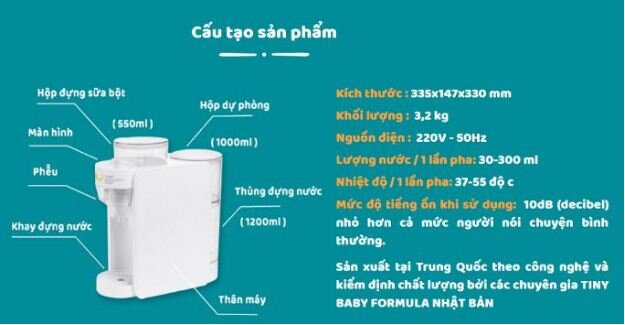 Cấu tạo máy pha sữa Tiny Baby Formula Nhật Bản