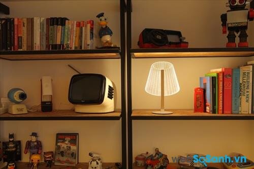 Một ngăn nhỏ trên giá sách cũng có thể đặt đèn chiếu sáng cho cả căng phòng