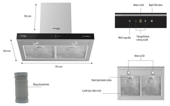 Máy hút mùi áp tường Sunhouse Mama MMB6817-70