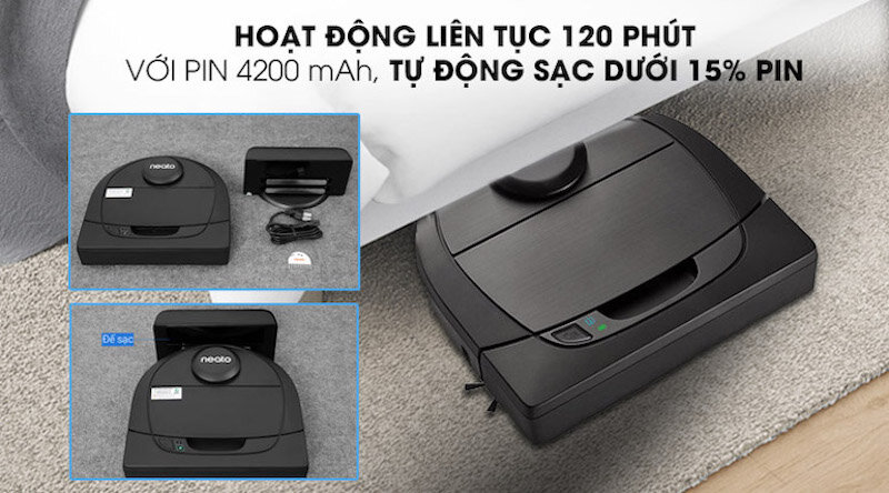 Robot hút bụi Neato Botvac D6 Connected còn được trang bị hệ thống quét Laser, cảm biến chân tường và cảm biến chống rơi.