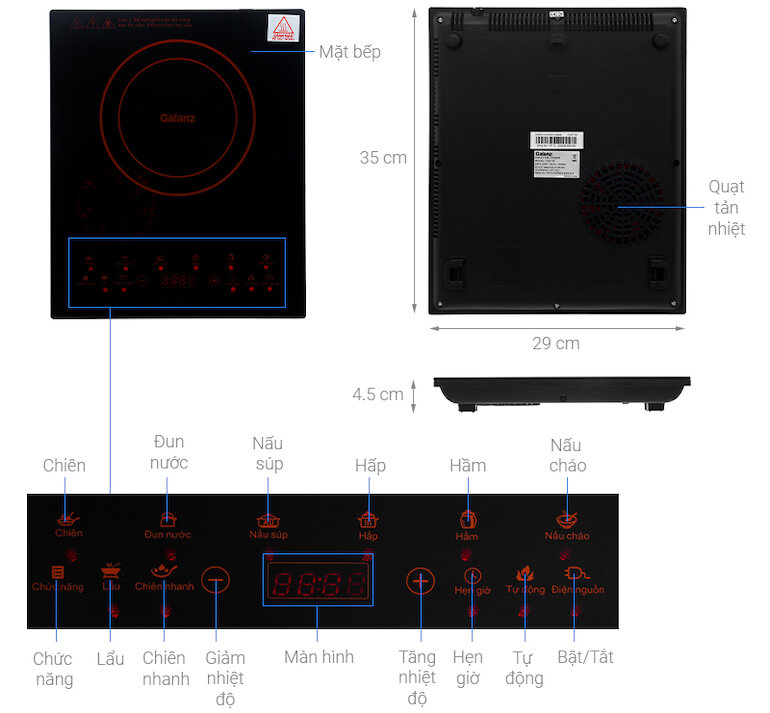 Bếp từ Galanz CH211E có bảng điều khiển cảm ứng nhạy dễ dàng điều chỉnh linh hoạt.