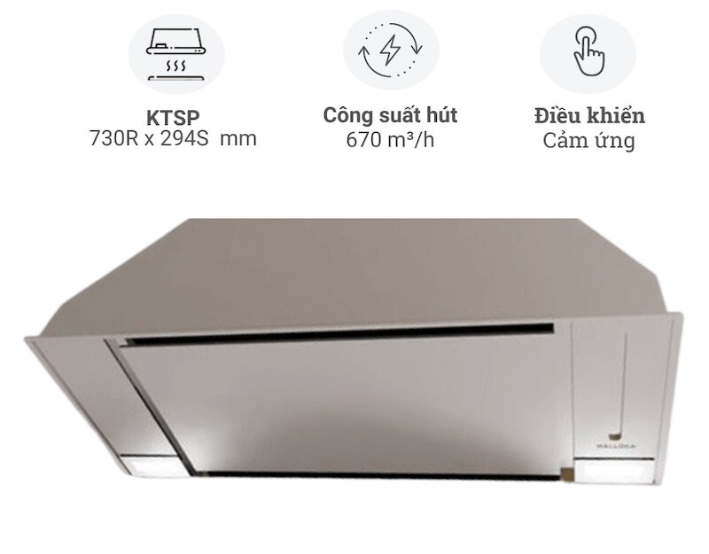 Với điều khiển cảm ứng 4 cấp độ máy hút mùi Malloca Hidden K-730 giúp dễ dàng sử dụng