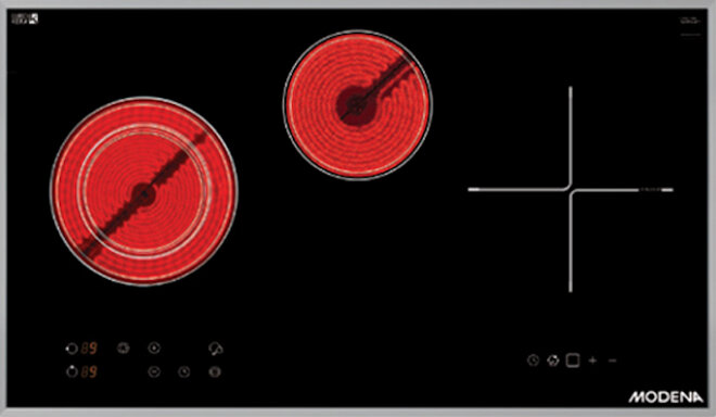 Bếp âm Modena BK 1731 được thiết kế lắp âm sang trọng với 3 vùng nấu 3 món cùng lúc.