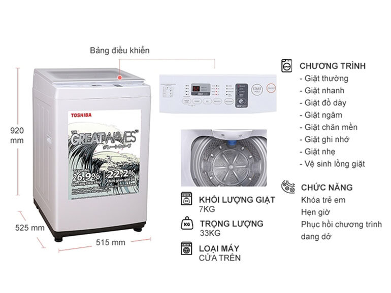 máy giặt Toshiba 7kg AW-K800AV (WW)