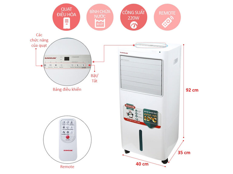Quạt điều hóa Sunhouse SHD7720 nhiều tính năng hiện đại