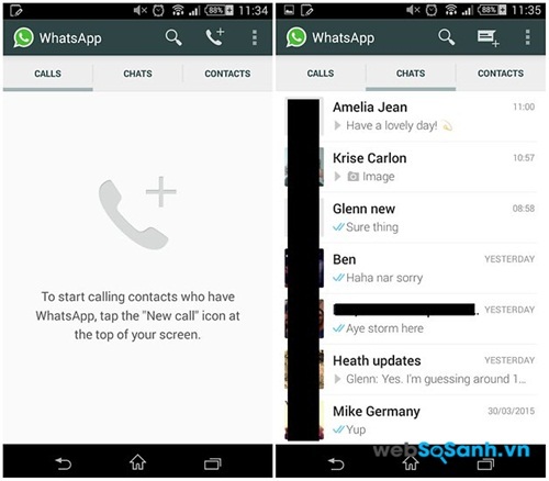 Giao diện ứng dụng WhatsApp
