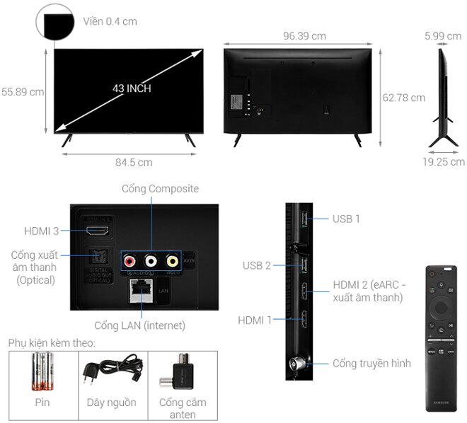 Smart Tivi Samsung 4K 43 inch 43TU8100 Crystal UHD-3