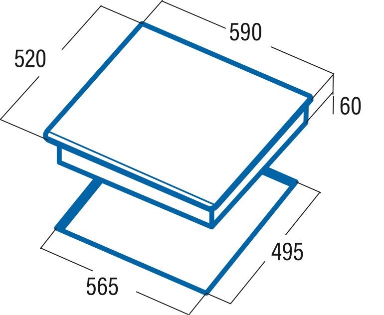 Kích thước bếp từ âm 3 vùng nấu Cata IB 6203 BK