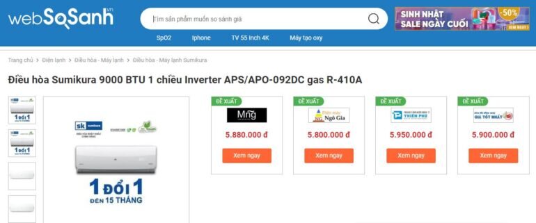 Điều hòa inverter giá 6 triệu thương hiệu Sumikura