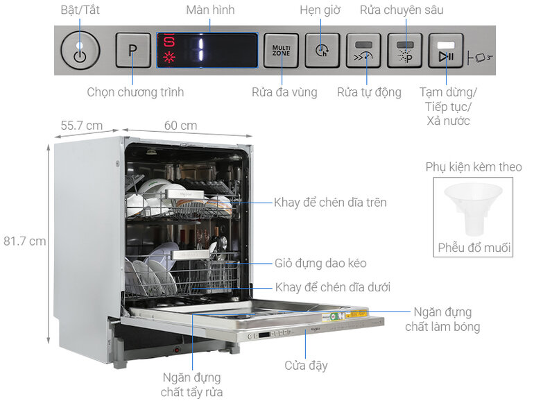 Máy rửa bát âm tủ Whirlpool 13 bộ WIO 3T133P