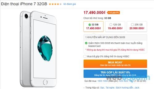 giá iphone 7 chính hãng giảm