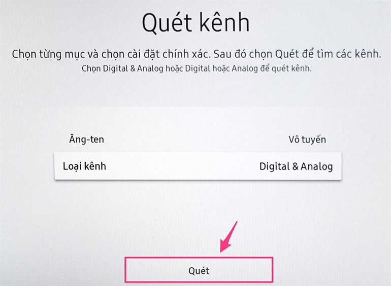 Hướng dẫn cách dò kênh trên smart tivi Samsung 2018