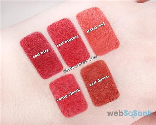 Bảng màu của Too Cool For School - Glam Rock Vampire Kiss Red Edition gồm có 5 màu đỏ 