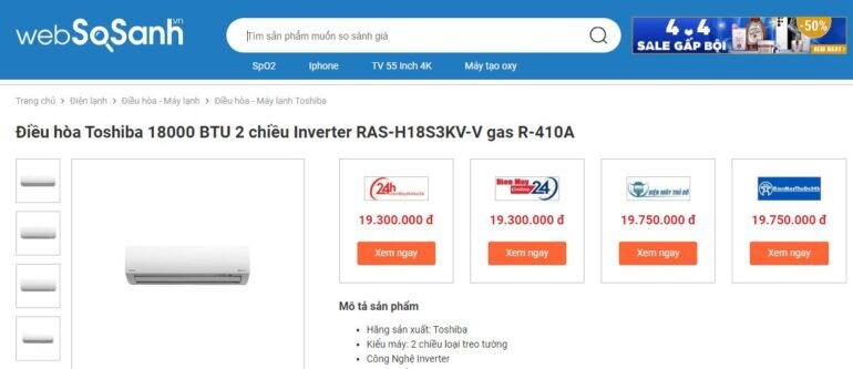 Điều hòa Toshiba 18000 BTU 2 chiều Inverter RAS-H18S3KV-V