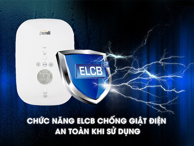 Bình nóng lạnh nóng trực tiếp Ferroli DIVO SDN có chức năng chống giật điện ELCB để đảm bảo an toàn cho người sử dụng.