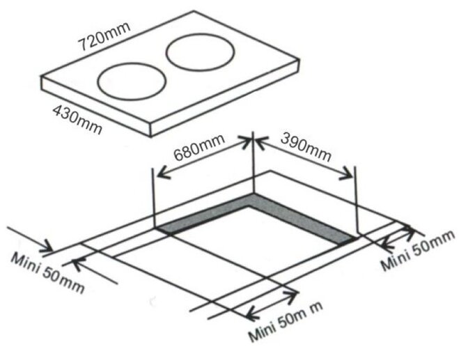 Kích thước bếp từ âm 2 vùng nấu Arber AB-406