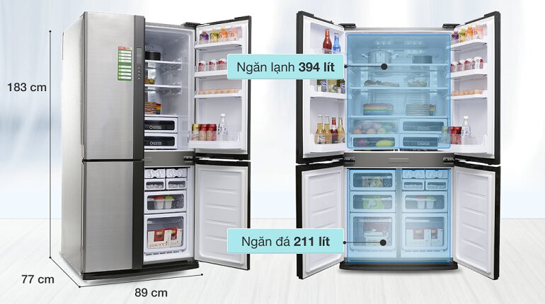 Tủ lạnh 4 cánh Sharp 605 lít SJ-FX680V-ST thiết kế tiện lợi khi sử dụng