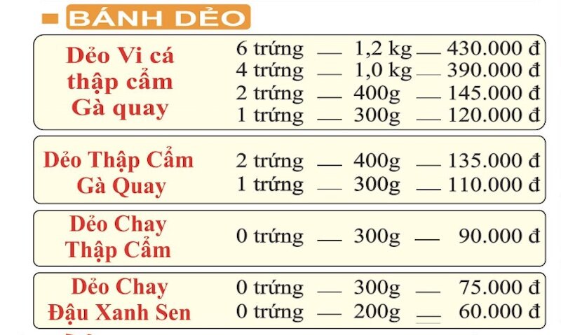 Bảng giá bánh dẻo Như Lan