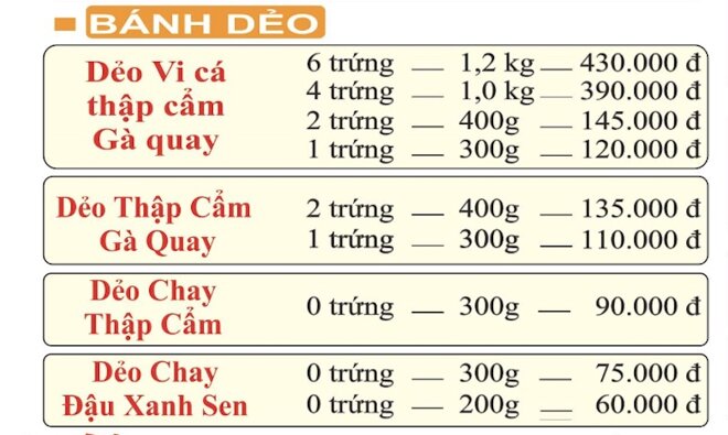 Bảng giá bánh dẻo Như Lan