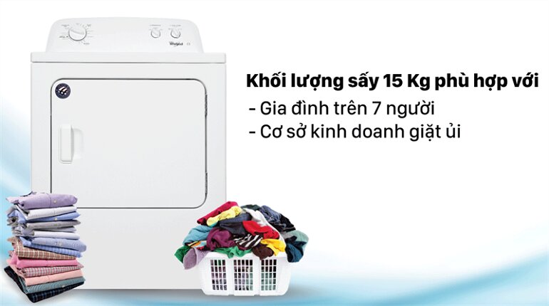 Khối lượng sấy tối đa 15kg là lý tưởng đối với những gia đình lớn