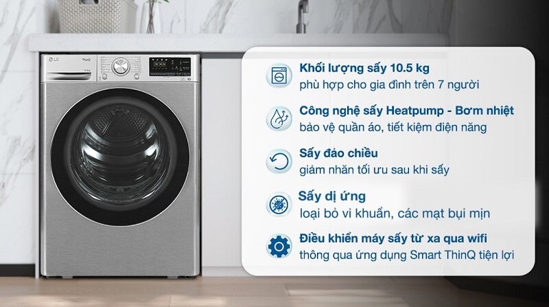 Máy sấy bơm nhiệt LG Inverter DVHP50P