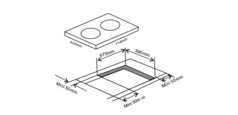 Kích thước bếp từ âm 2 vùng nấu Arber AB-373S