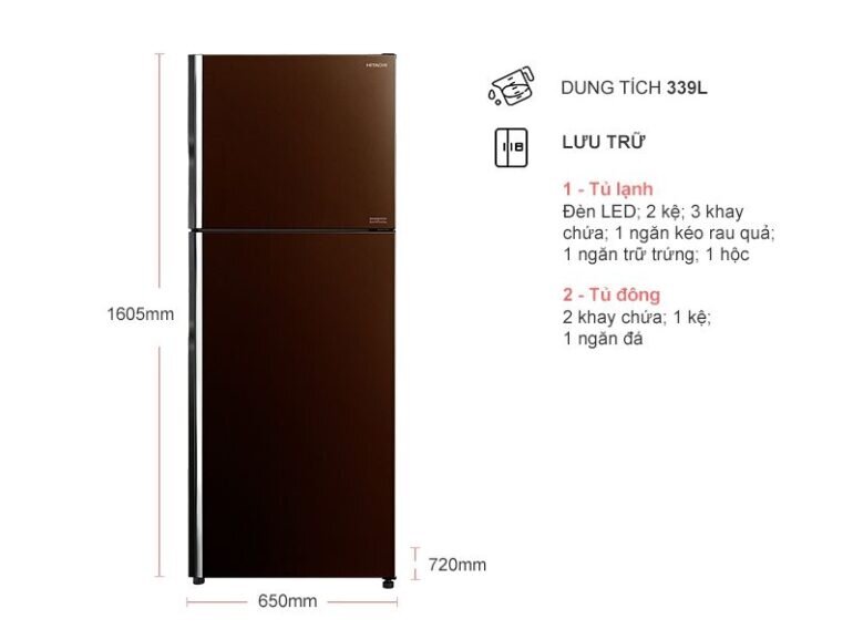 Kích thước tủ lạnh Hitachi FG450PGV8 (GBW) - 339L