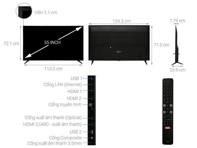 Smart tivi TCL 4k 55 inch L55P65-UF