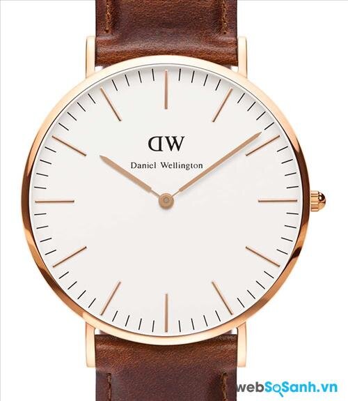 Logo của Daniel Wellington chính hãng được khắc tinh xảo trên mặt của đồng hồ