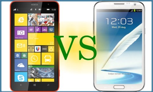 Nokia Lumia 1320 (trái) và Samsung Galaxy Note 2. Ảnh: Internet