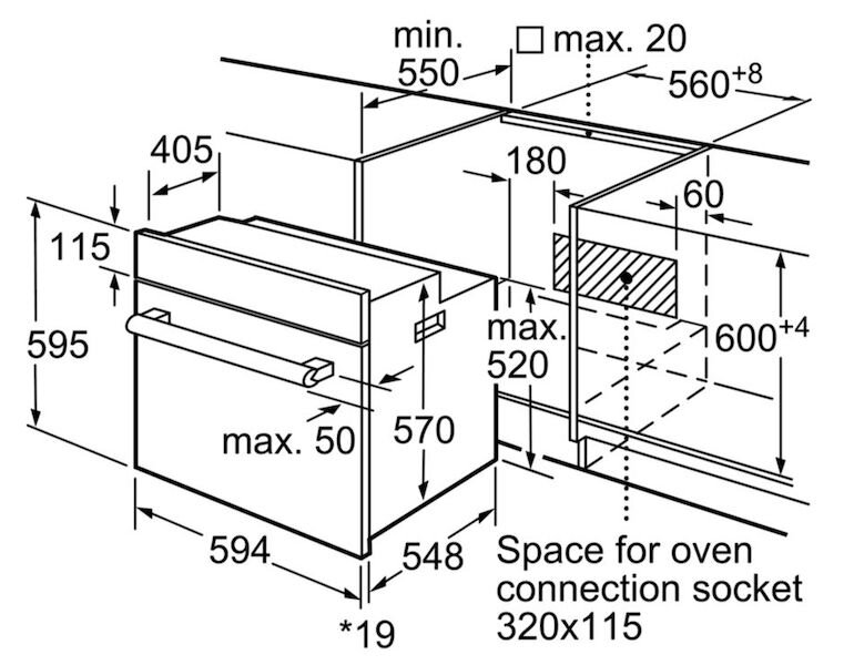 Kích thước lò nướng Bosch HBF113BR0A