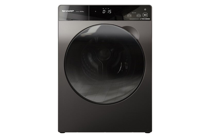 Máy giặt sấy Sharp Inverter 10.5kg ES-FKD1054PV-S có thiết kế hiện đại cùng màu đen sang trọng