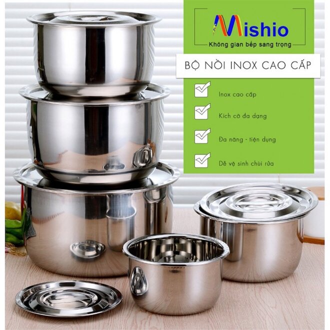 Bộ nồi inox đáy từ Mishio