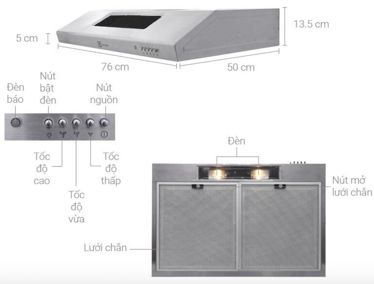 Những tính năng nổi bật của máy hút mùi Electrolux eft7516x