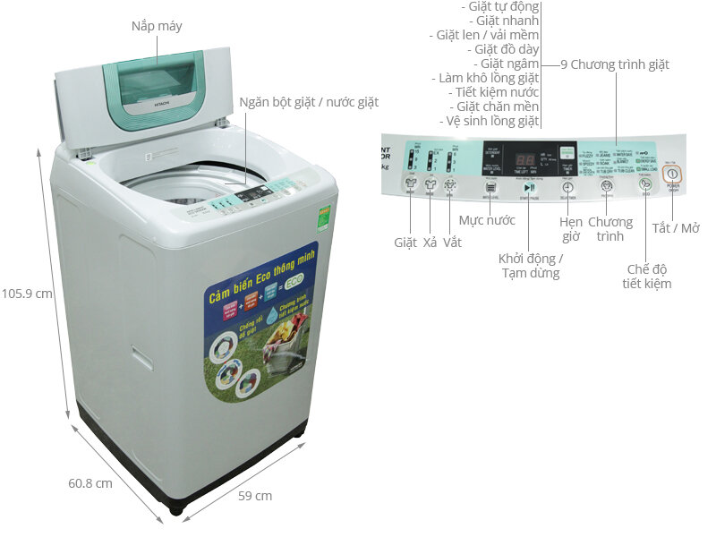 máy giặt Hitachi 8kg lồng đứng giá bao nhiêu