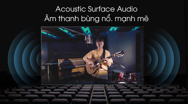 Âm thanh lan tỏa khắp căn phòng nhờ công nghệ Acoustic Surface có hỗ trợ Dolby ATMOS