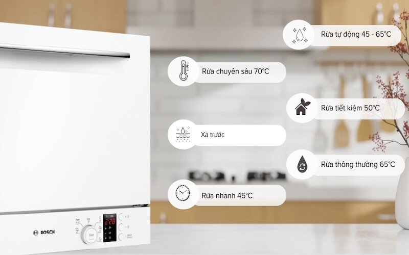 Máy rửa bát Bosch SKS62E32EU thiết kế nhỏ gọn, tính năng ưu việt