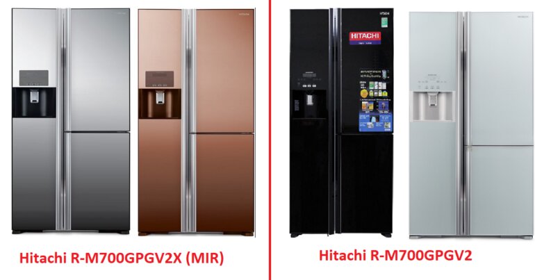 Hitachi R-M700GPGV2 và tủ lạnh SBS 3 cánh Hitachi R-M700GPGV2X (MIR) 584 Lít khác nhau về màu sắc