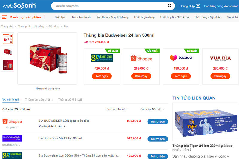 so sánh giá bia online trước khi mua