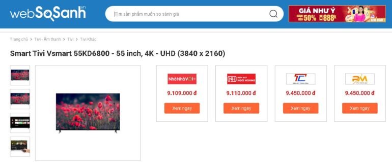 Giá tivi Vsmart 55 inch 4K 55KD6800 bao nhiêu tiền?