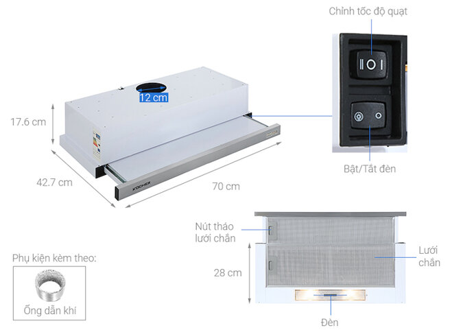 Review chi tiết máy hút mùi Kocher K-6270