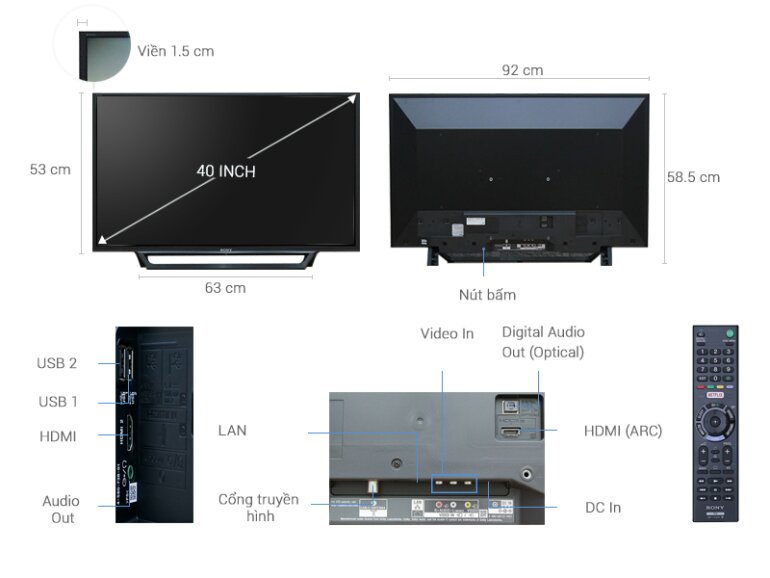 Thiết kế Smart Tivi Sony 40 inch KDL-40W650D hiện đại sang trọng, cứng cáp
