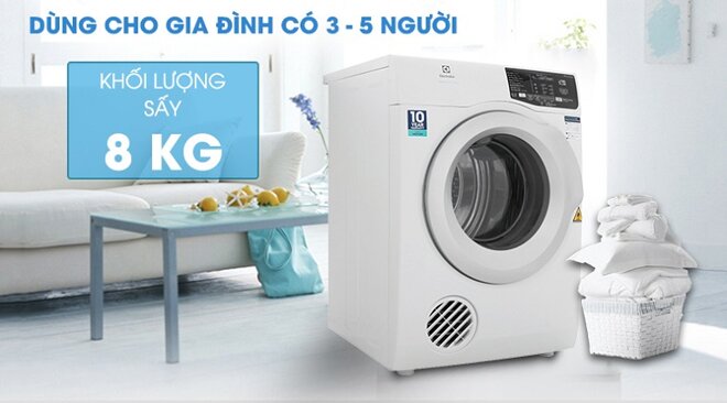 Tong quan ve dong may say quan ao Electrolux 8kg EDV805JQWA