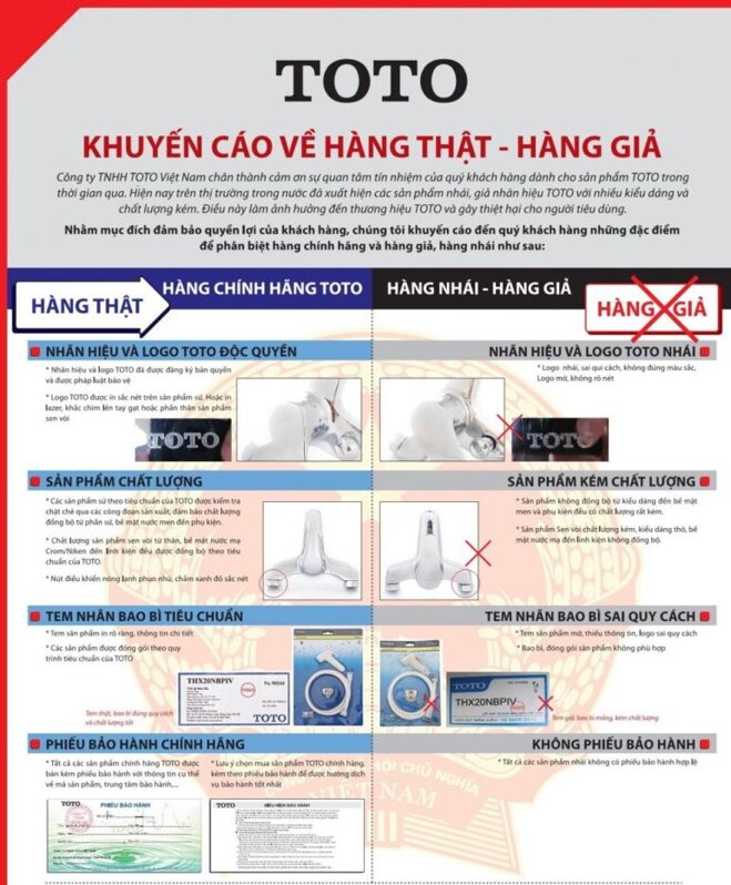 Kiểm tra tem nhãn trên thiết bị vệ sinh Toto