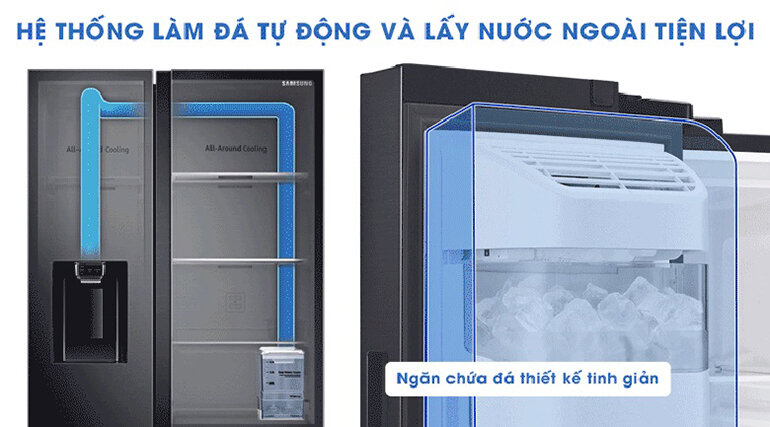 Hệ thống lấy nước và làm đá tự động của tủ Lạnh Samsung 617 lít RS64R5301B4